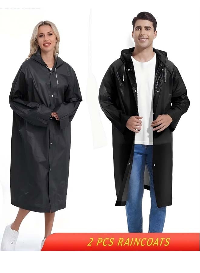 2 Piece Reusable Rain Ponchos For Adults, Raincoats Emergency For Women Men With Drawstring And Sleeves - Image 1